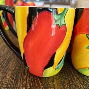 CALIENTE by CLAY ART – 6 Colorful Mugs with Peppers (Black, Red, Yellow, Green)